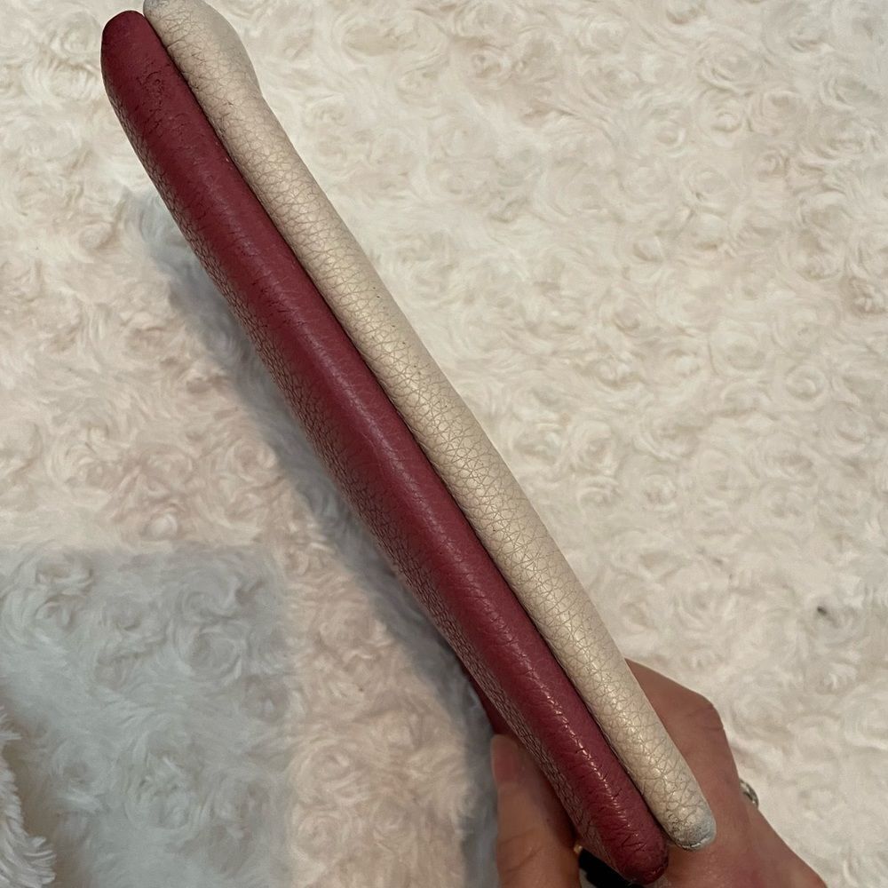 Coach Color Block Rouge Creme Pebbled Leather Large Double Zip Wristlet Clutch - Picture 12 of 16